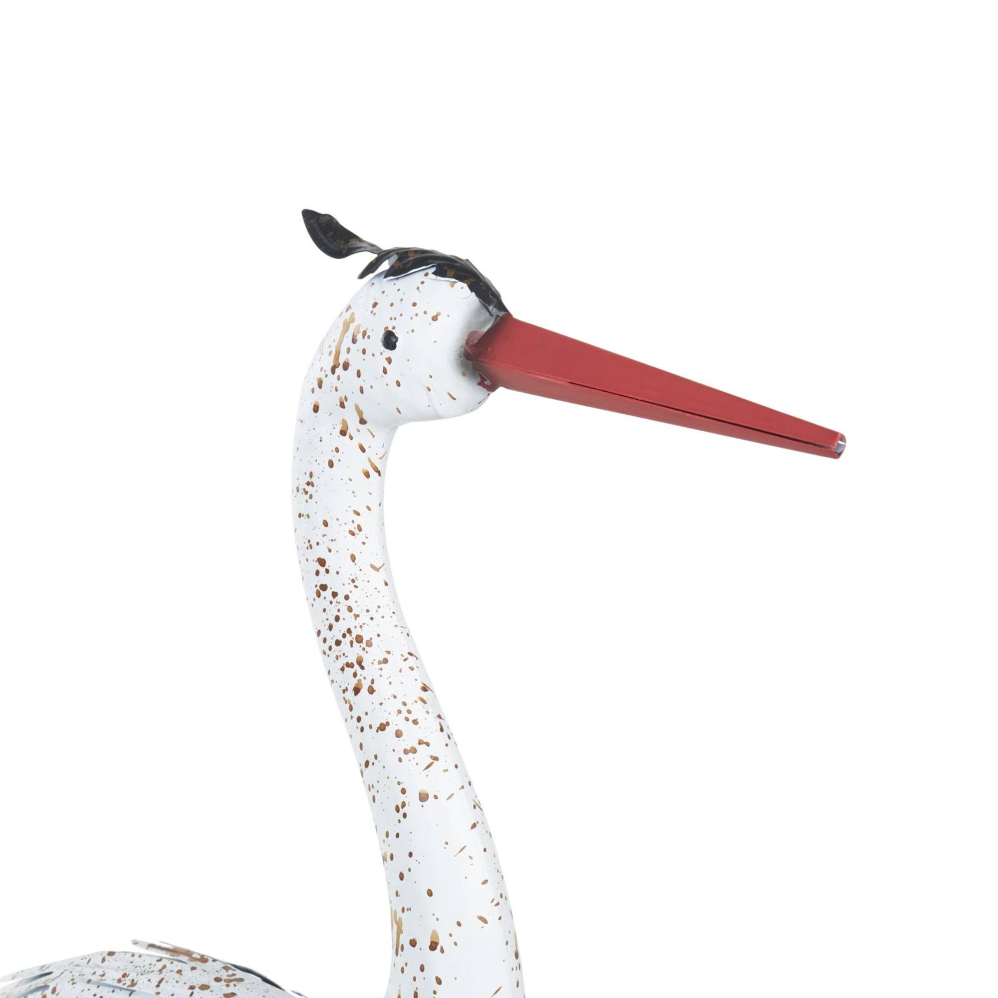 Tall White Textured Metal Crane Garden Sculpture Set